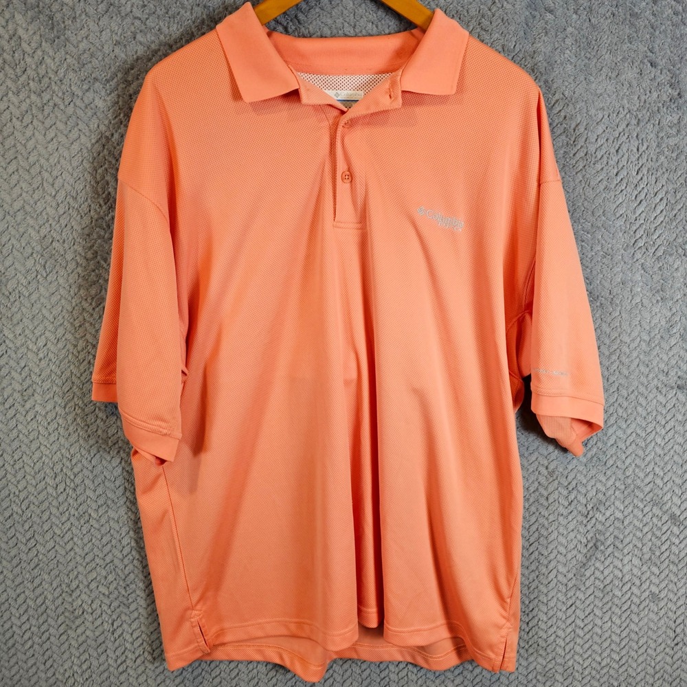 Columbia PFG Omni-Shade Mens Orange Short Sleeve Performance Fishing Polo Shirt